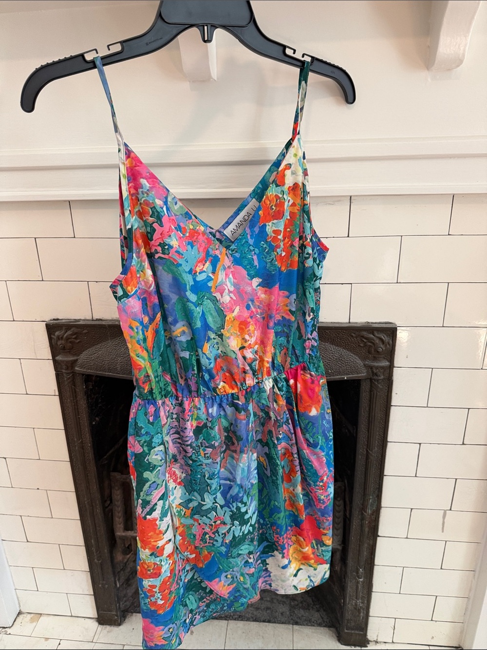 Amanda Uprichard mini colorful Floral V-Neck Slip Dress